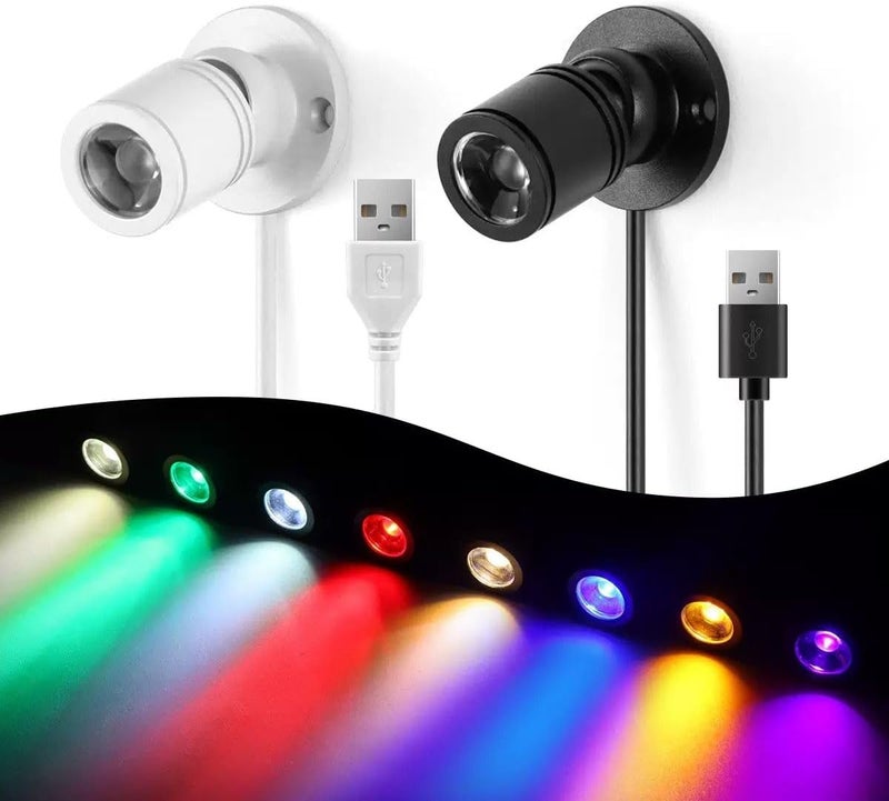 INKECI USB Powered Mini Spotlights for Displays 2-Pack – 5V Small LED Spot Lights Indoor, 7 Color Options, Compact USB Spotlight for Display Cases, Shelves, Cabinets, and Artwork (2PACK White Light) - Image 2